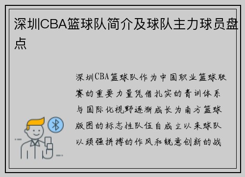 深圳CBA篮球队简介及球队主力球员盘点