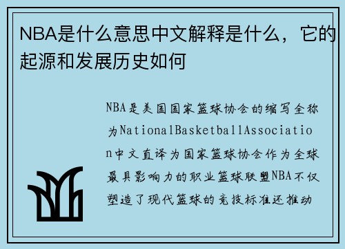 NBA是什么意思中文解释是什么，它的起源和发展历史如何